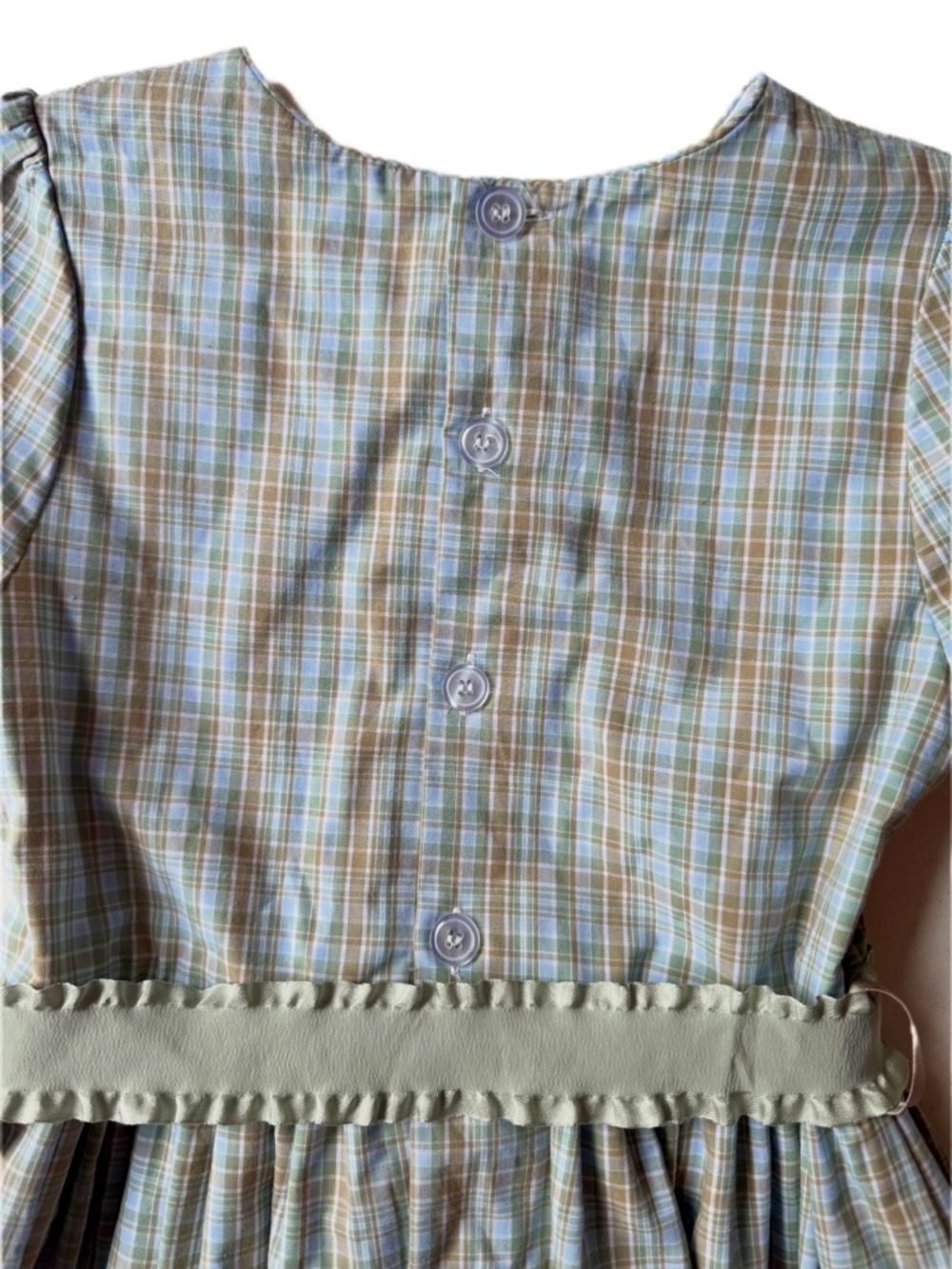Bailey Boys Size 8 Girls Plaid Dress Sage Green Gold Vintage Prep Ruffled Sash - Picture 10 of 11